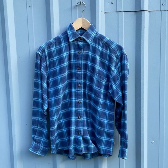 HAZEL CREEK • blue plaid flannel • size small - Picture 2 of 7